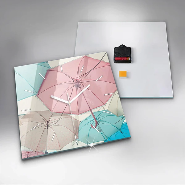 Wanduhr quadratisch Pastell Regenschirme