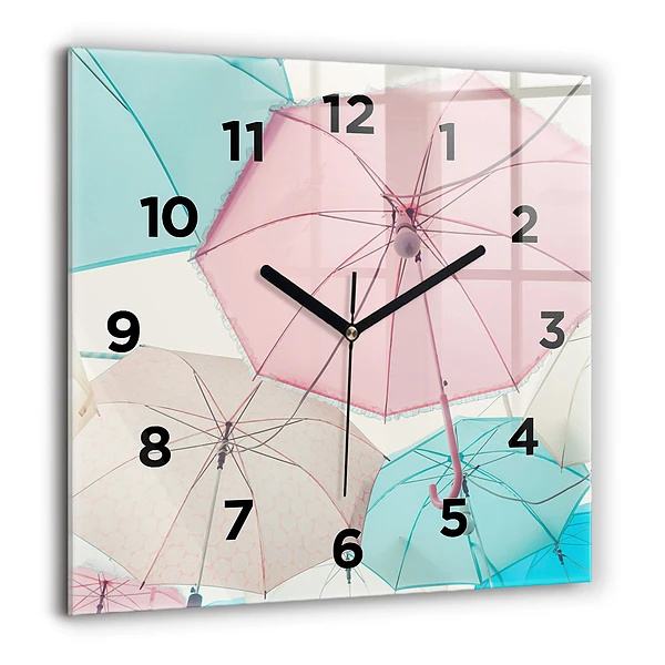 Wanduhr quadratisch Pastell Regenschirme
