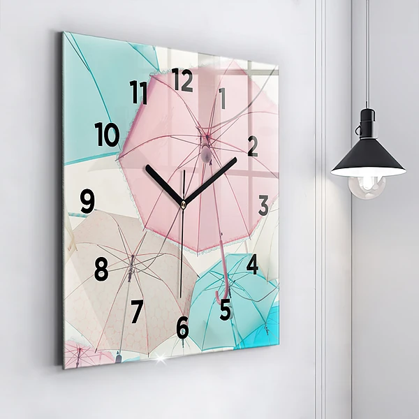 Wanduhr quadratisch Pastell Regenschirme
