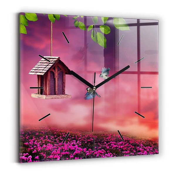Wanduhr quadratisch mit motiv Vogelhaus