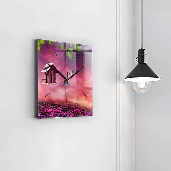 Wanduhr quadratisch mit motiv Vogelhaus