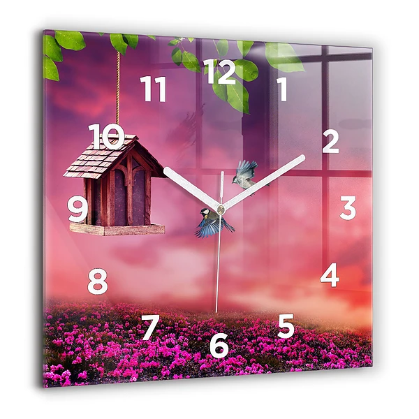 Wanduhr quadratisch mit motiv Vogelhaus