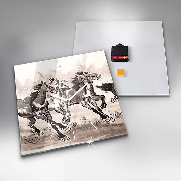 Wanduhr quadratisch Galoppierende Pferde