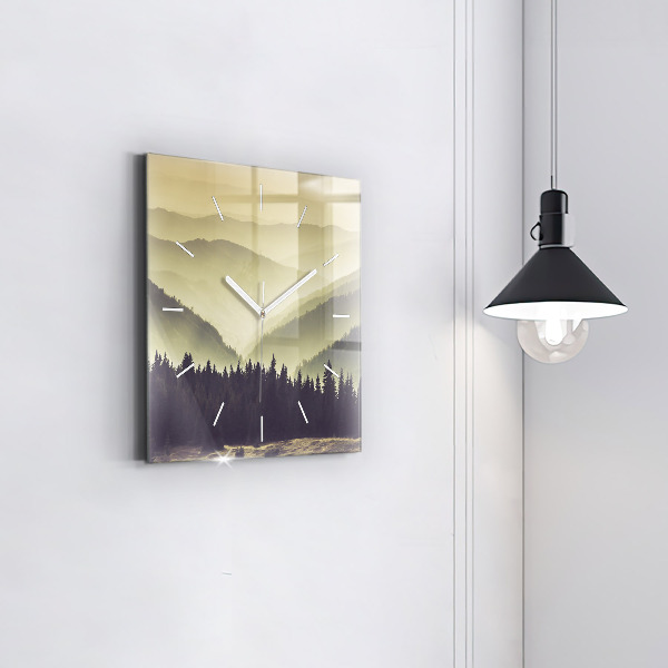 Wanduhr modern quadratisch Neblige Berghänge