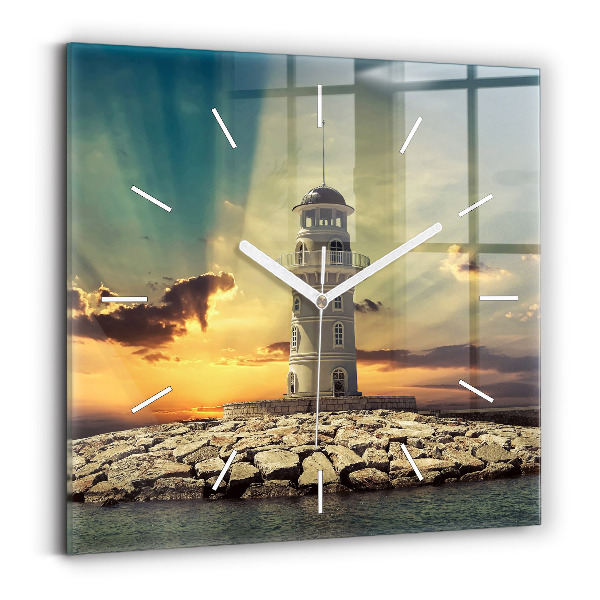 Wanduhr quadratisch Leuchtturm am Meer
