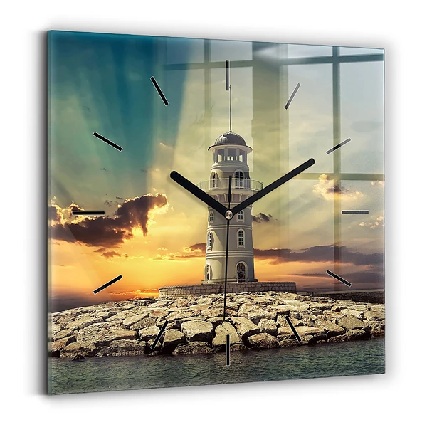 Wanduhr quadratisch Leuchtturm am Meer