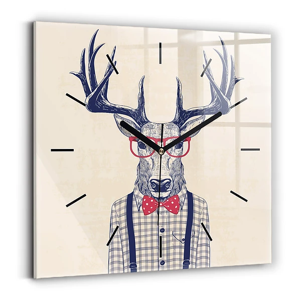 Wanduhr modern quadratisch Hirsch im Hemd