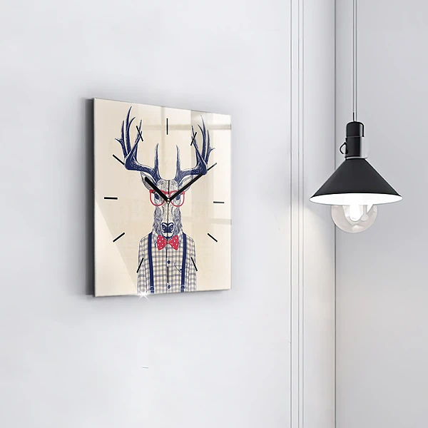 Wanduhr modern quadratisch Hirsch im Hemd