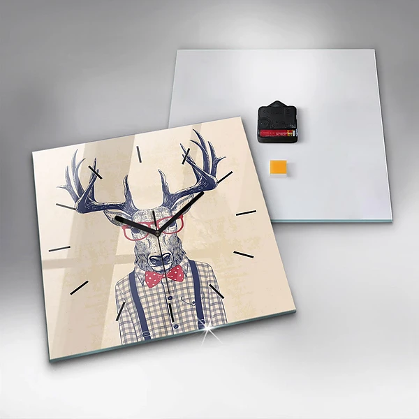 Wanduhr modern quadratisch Hirsch im Hemd