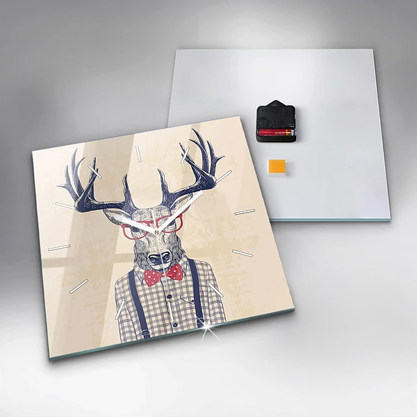 Wanduhr modern quadratisch Hirsch im Hemd