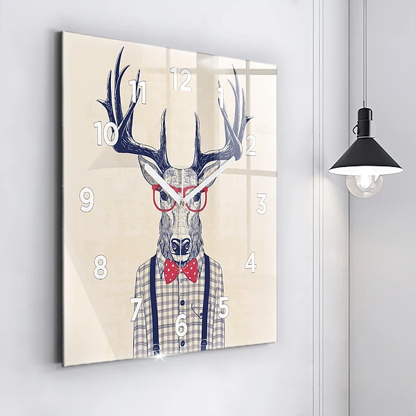 Wanduhr modern quadratisch Hirsch im Hemd