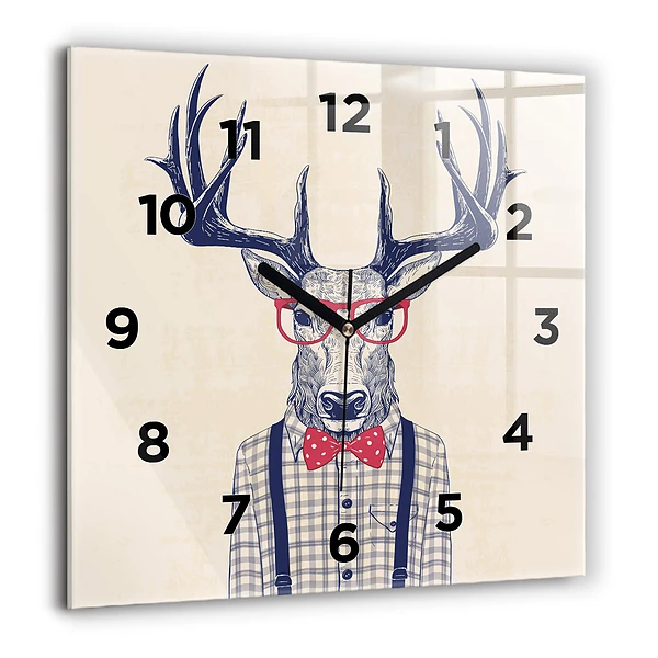 Wanduhr modern quadratisch Hirsch im Hemd