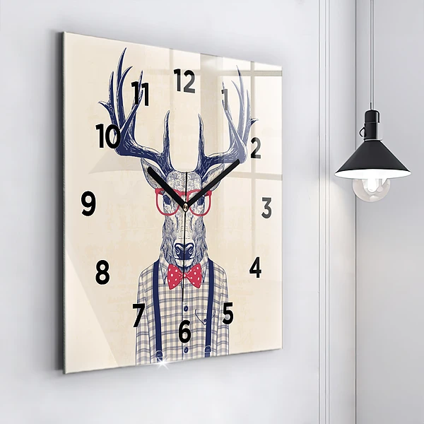 Wanduhr modern quadratisch Hirsch im Hemd