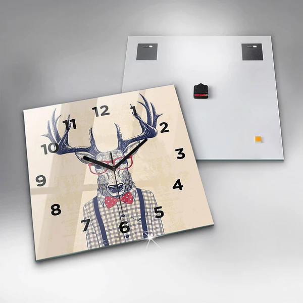 Wanduhr modern quadratisch Hirsch im Hemd