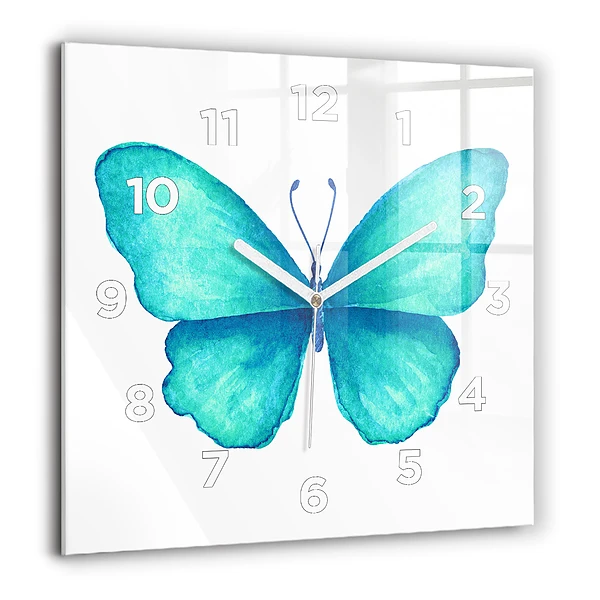 Wanduhr modern quadratisch Türkisfarbener Sommerschmetterling