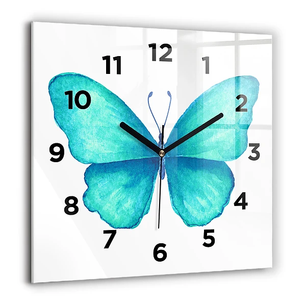 Wanduhr modern quadratisch Türkisfarbener Sommerschmetterling