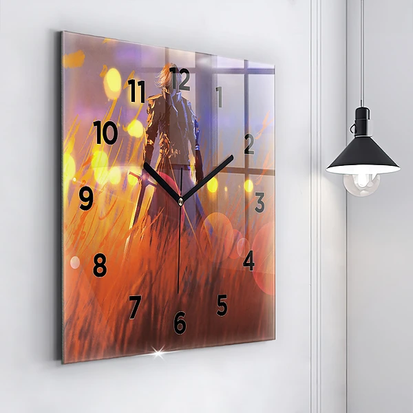 Wanduhr quadratisch Ritter mit Schwert