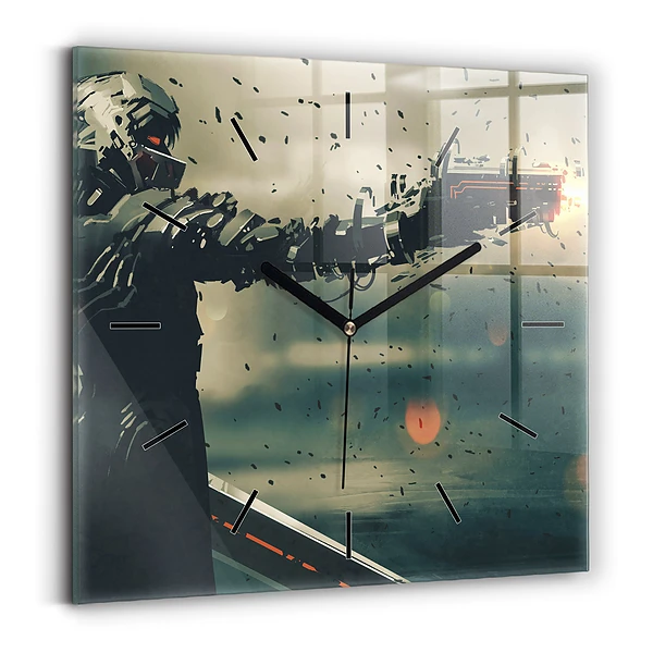 Wanduhr modern quadratisch Spiel mit tödlichen Waffen