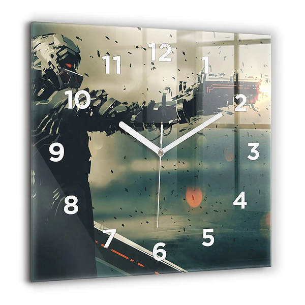 Wanduhr modern quadratisch Spiel mit tödlichen Waffen