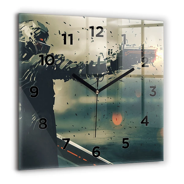 Wanduhr modern quadratisch Spiel mit tödlichen Waffen