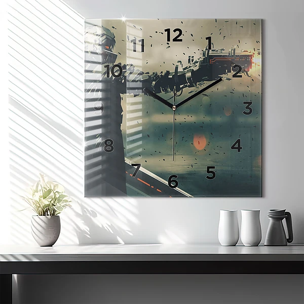 Wanduhr modern quadratisch Spiel mit tödlichen Waffen