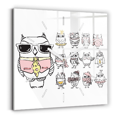 Wanduhr quadratisch mit motiv Vintage-Poster mit Eulen