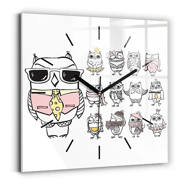 Wanduhr quadratisch mit motiv Vintage-Poster mit Eulen
