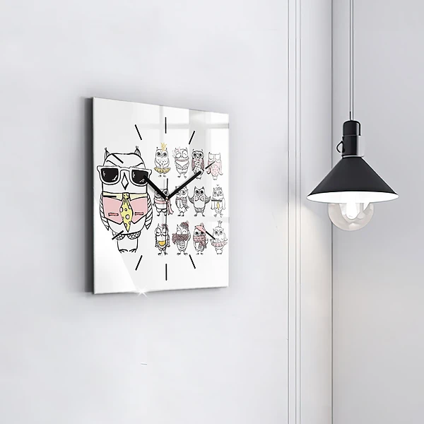 Wanduhr quadratisch mit motiv Vintage-Poster mit Eulen