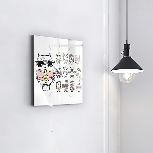 Wanduhr quadratisch mit motiv Vintage-Poster mit Eulen