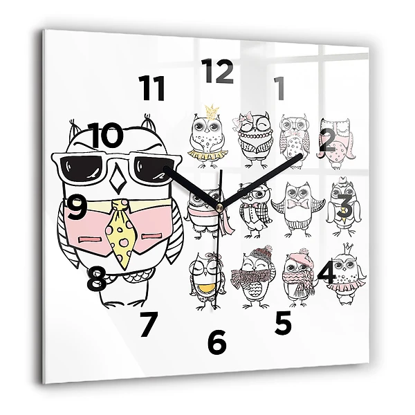 Wanduhr quadratisch mit motiv Vintage-Poster mit Eulen
