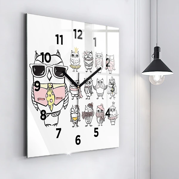 Wanduhr quadratisch mit motiv Vintage-Poster mit Eulen