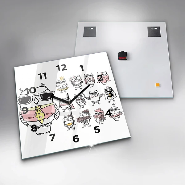 Wanduhr quadratisch mit motiv Vintage-Poster mit Eulen