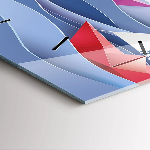 Wanduhr quadratisch Origami bunte Segelboote