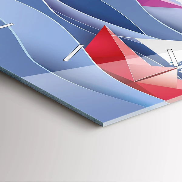 Wanduhr quadratisch Origami bunte Segelboote