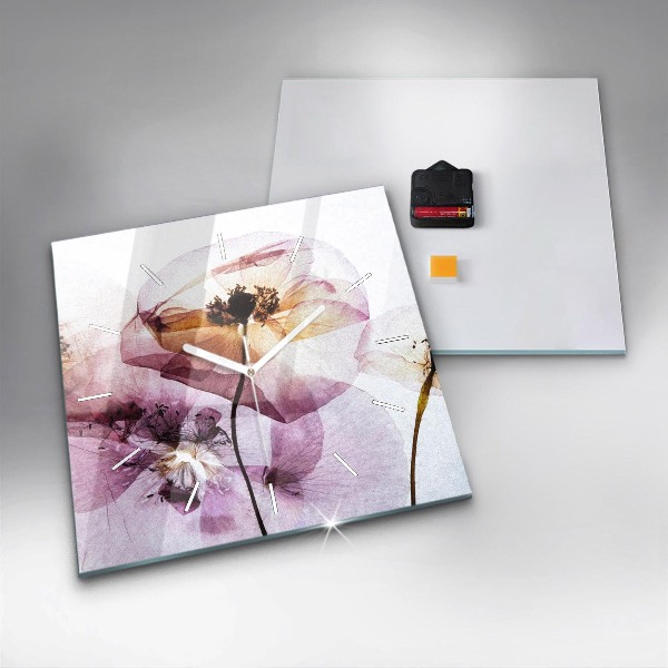 Wanduhr modern quadratisch Trockene Mohnblumen