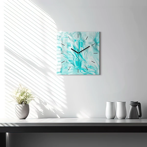 Wanduhr quadratisch Blaue Abstraktion