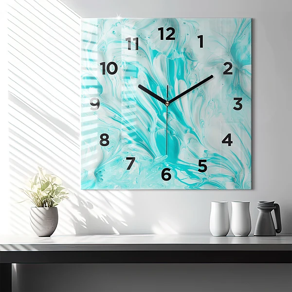 Wanduhr quadratisch Blaue Abstraktion