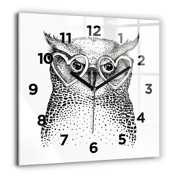 Wanduhr quadratisch Gezeichnete Eule mit Brille