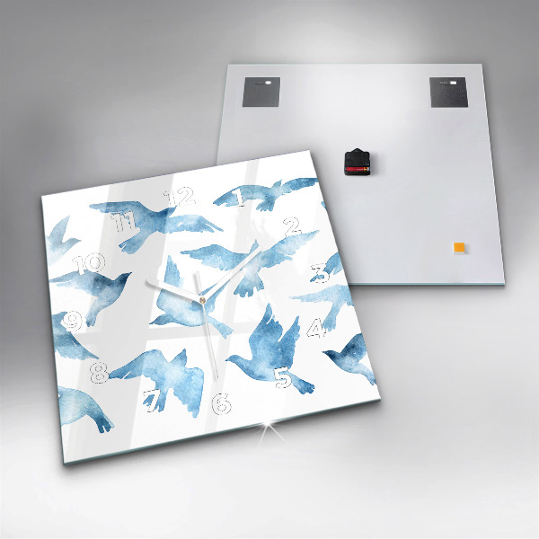 Wanduhr modern quadratisch Fliegende blaue Vögel