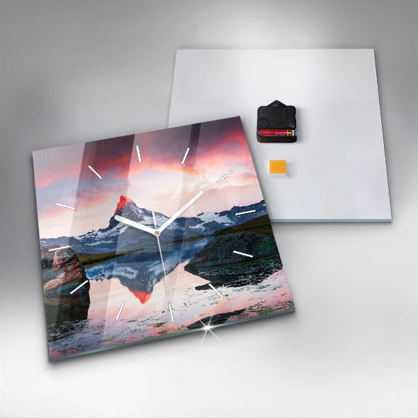 Wanduhr quadratisch mit motiv Stellisee Matterhorn