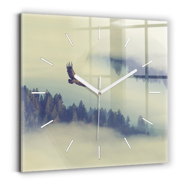 Wanduhr quadratisch Nebliger Wald Adler