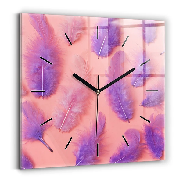Wanduhr quadratisch Bunte Federn