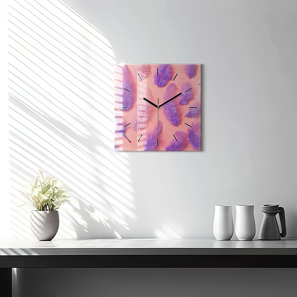 Wanduhr quadratisch Bunte Federn