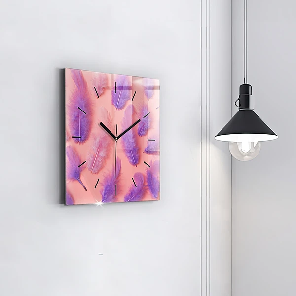 Wanduhr quadratisch Bunte Federn