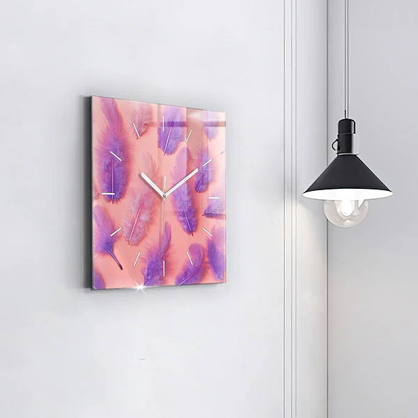 Wanduhr quadratisch Bunte Federn