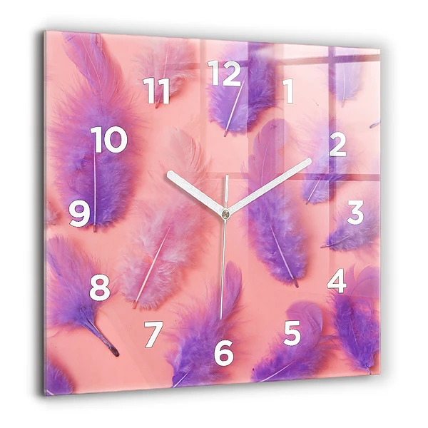 Wanduhr quadratisch Bunte Federn