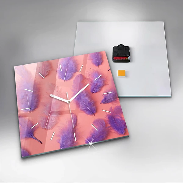 Wanduhr quadratisch Bunte Federn