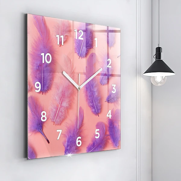 Wanduhr quadratisch Bunte Federn