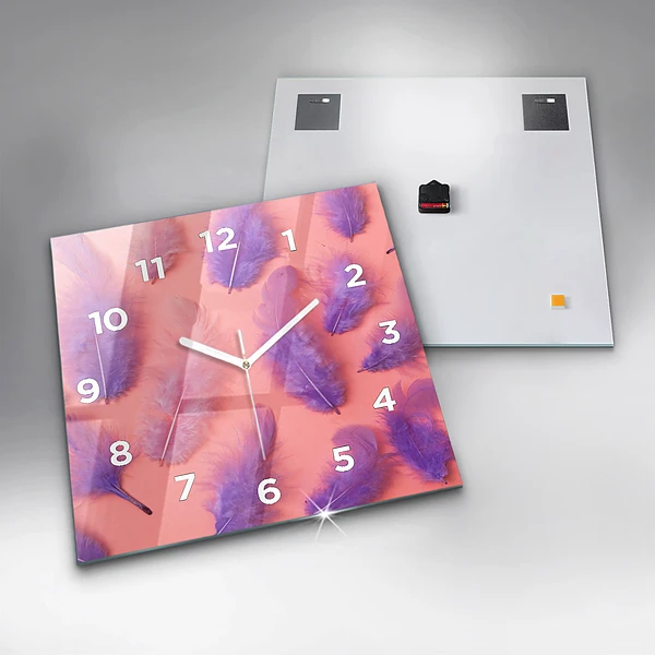 Wanduhr quadratisch Bunte Federn