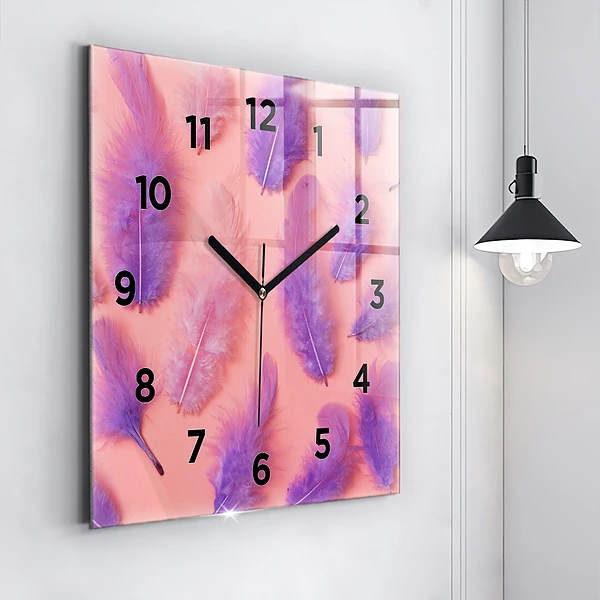 Wanduhr quadratisch Bunte Federn